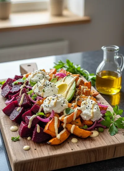 Roasted Beet Sweet Potato Avocado Salad - cooking process
