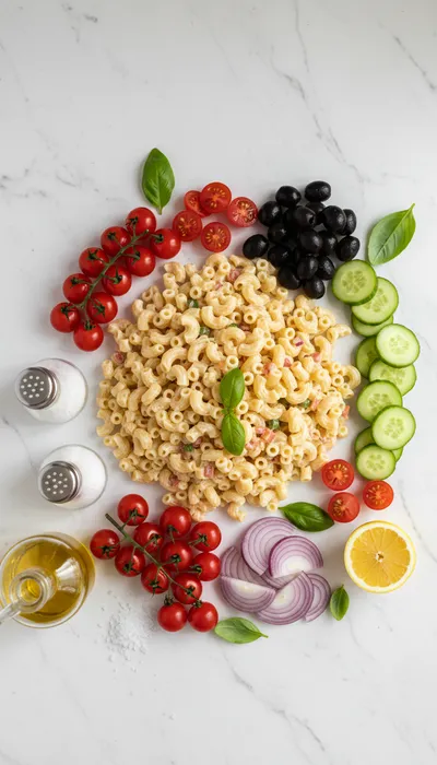 Saucy Pasta Salad Recipe - ingredients preparation