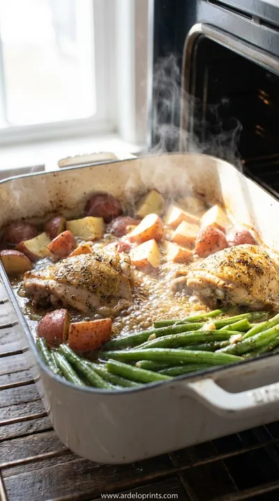 Seasoned Chicken, Potatoes and Green Beans Recipe - cooking process