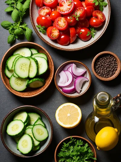 Shirazi Salad Recipe - Easy Fresh Tomato Cucumber Salad - ingredients preparation
