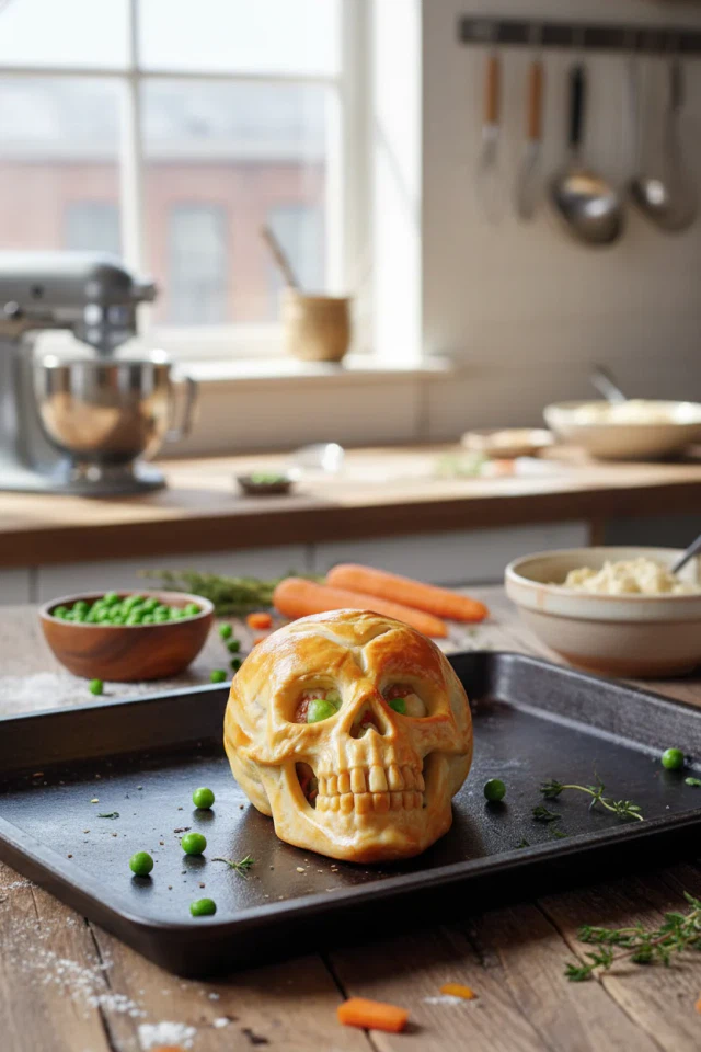 Spooky Skull Chicken Pot Pies for Halloween Dinner
