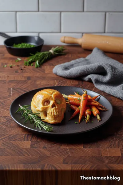 Spooky Skull Chicken Pot Pies for Halloween Dinner - ready to serve