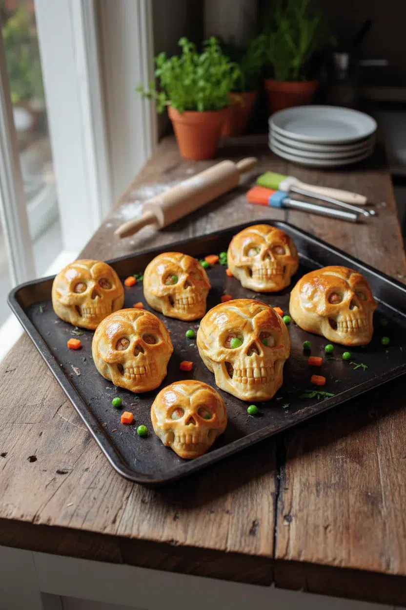 Spooky Skull Chicken Pot Pies for Halloween Dinner - cooking process