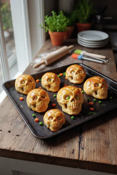 Spooky Skull Chicken Pot Pies for Halloween Dinner - cooking process