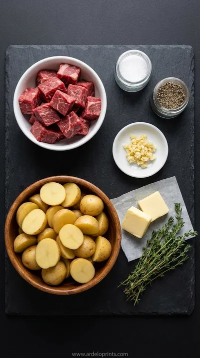 Slow Cooker Garlic Butter Beef Bites & Potatoes Recipe - ingredients preparation