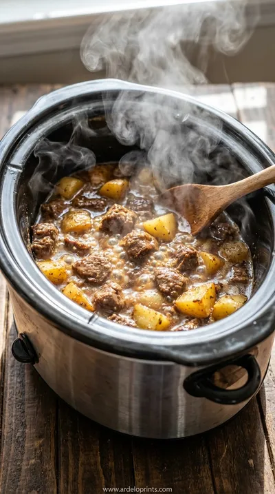 Slow Cooker Garlic Butter Beef Bites & Potatoes Recipe - cooking process