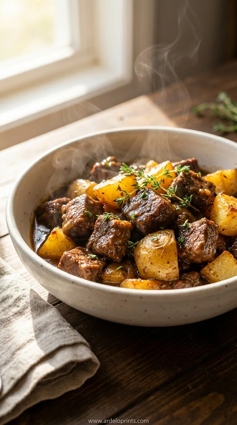Slow Cooker Garlic Butter Beef Bites & Potatoes Recipe - feature image