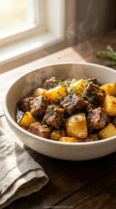 Slow Cooker Garlic Butter Beef Bites & Potatoes Recipe
