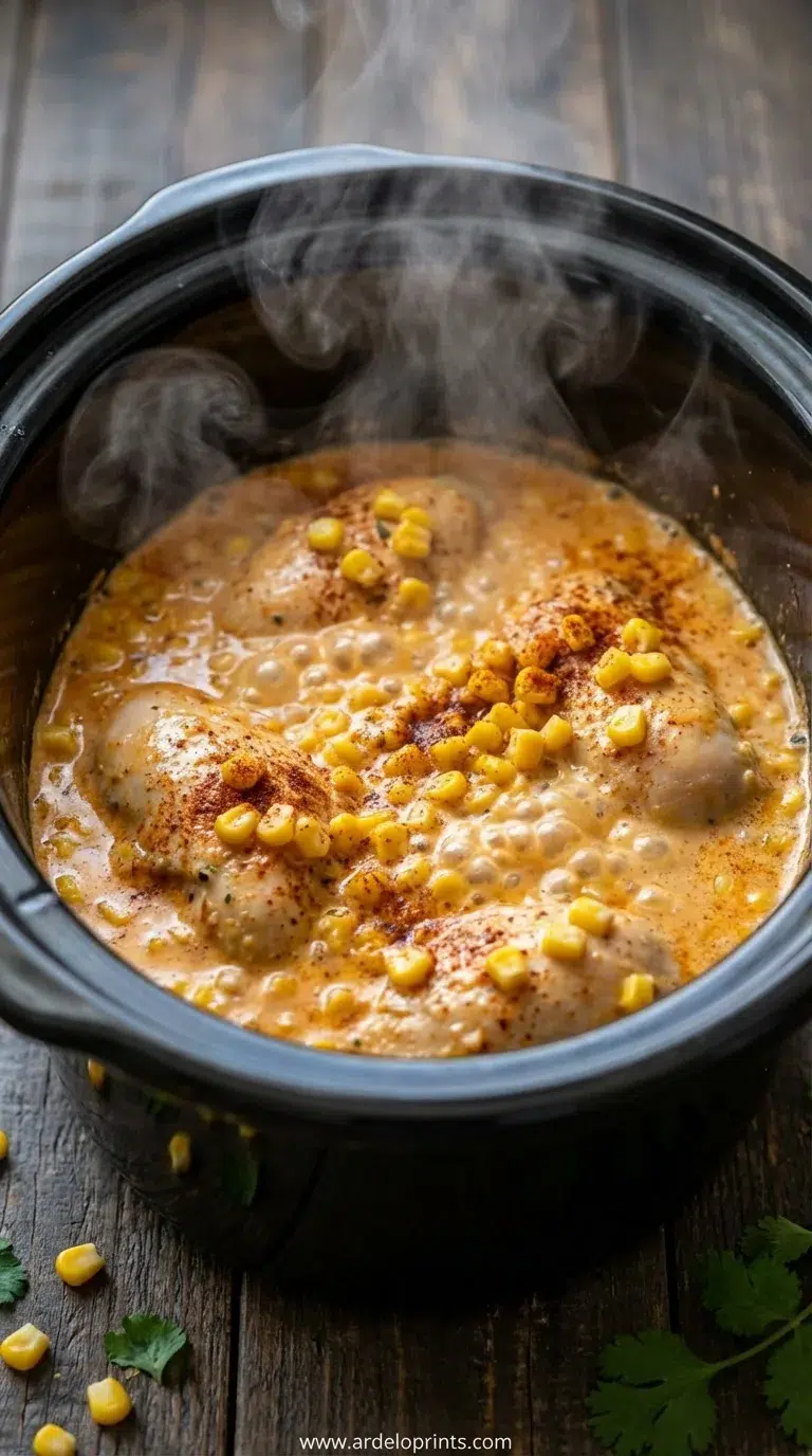 Slow Cooker Street Corn Chicken Recipe - cooking process