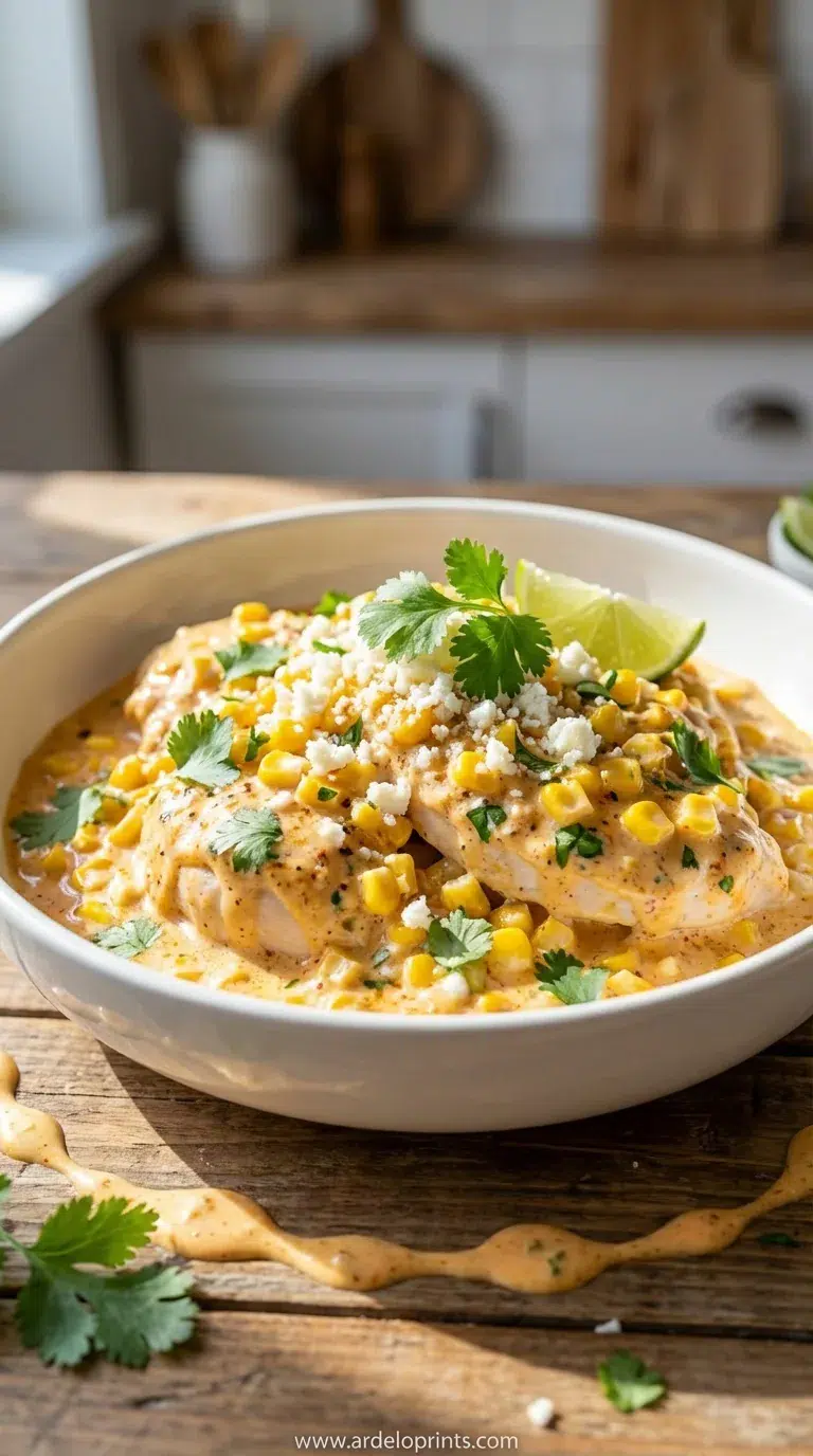 Slow Cooker Street Corn Chicken Recipe - final presentation