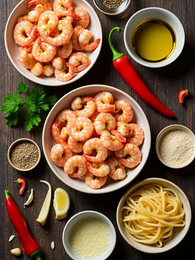 Spicy Garlic Shrimp Pasta – Quick & Delicious - ingredients preparation