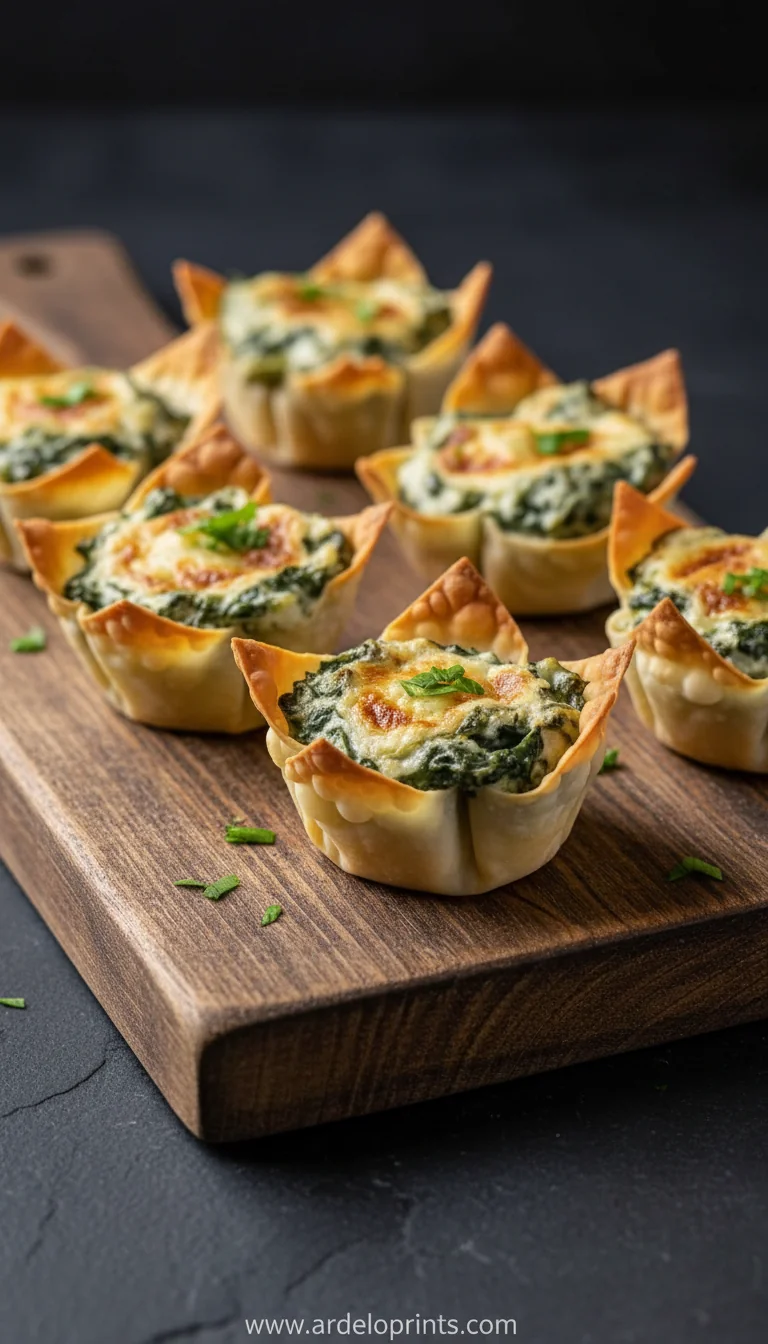 Spinach Artichoke Wonton Cups Recipe - feature image