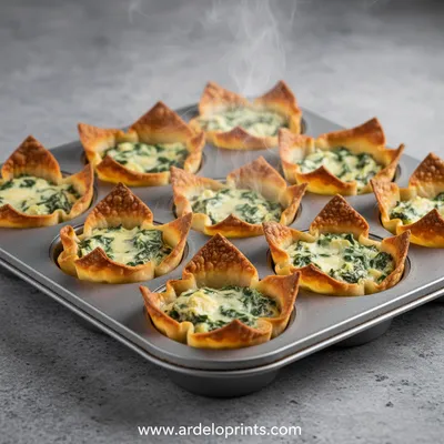 Spinach Artichoke Wonton Cups Recipe - cooking process