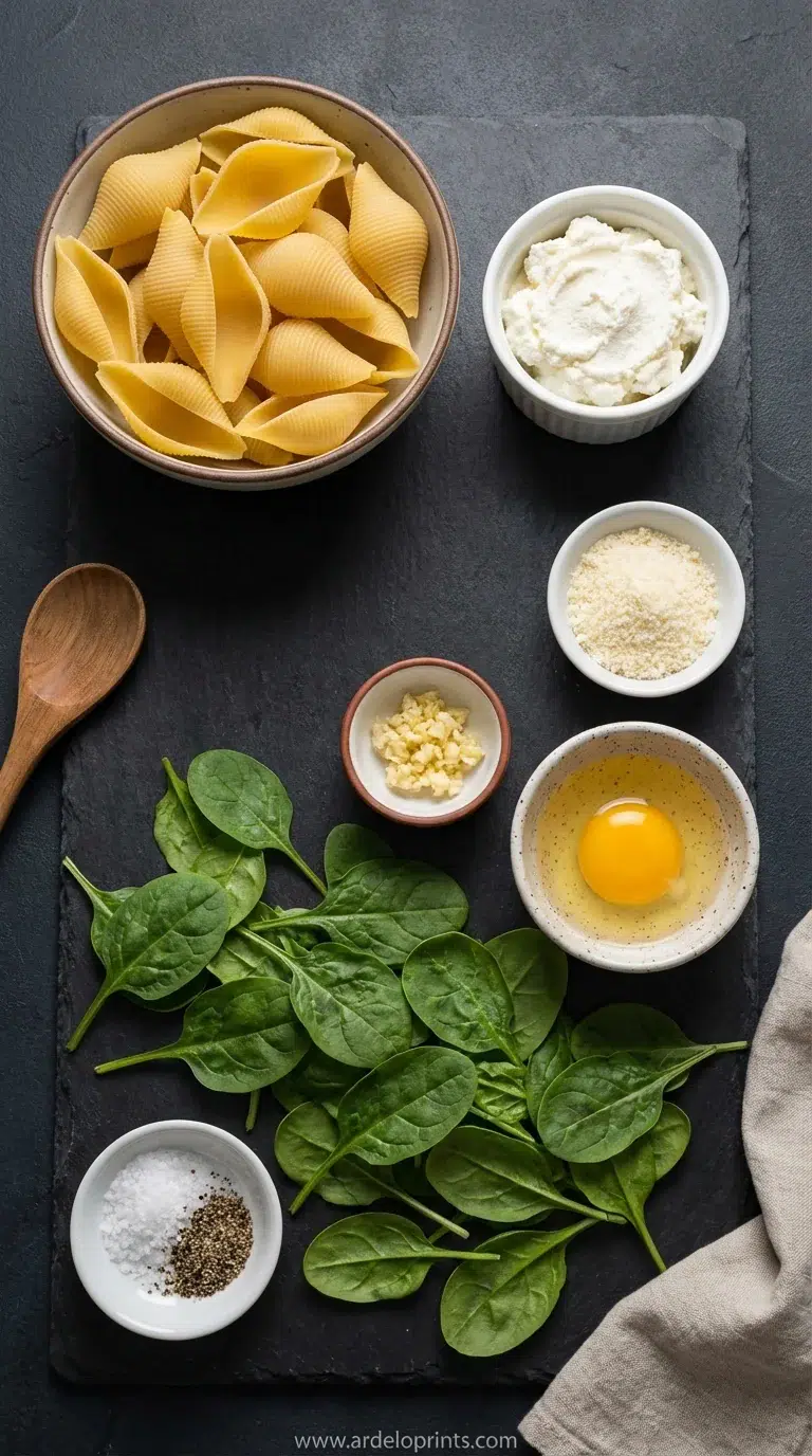 Spinach Ricotta Stuffed Shells: Easy Dinner - ingredients preparation