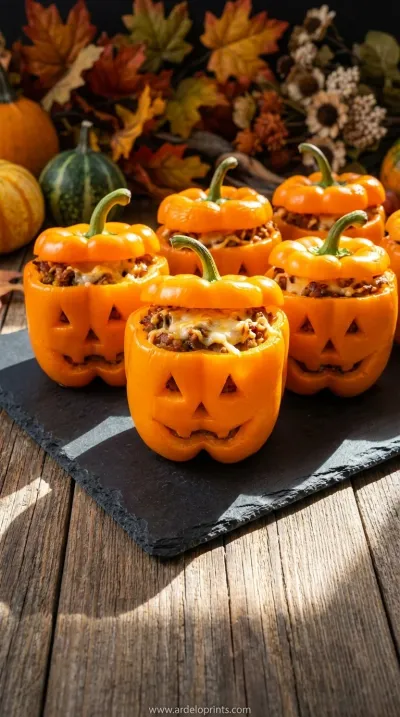 Spooky Stuffed Pepper Pumpkins Recipe