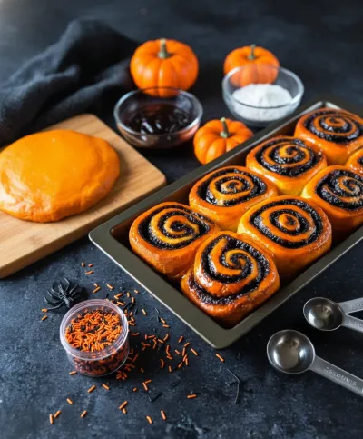 Spooky Cinnamon Rolls: Halloween Baking - ingredients preparation
