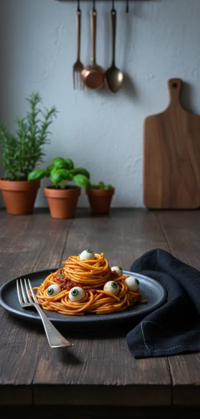 Spooky Spaghetti Halloween Dinner - ready to serve