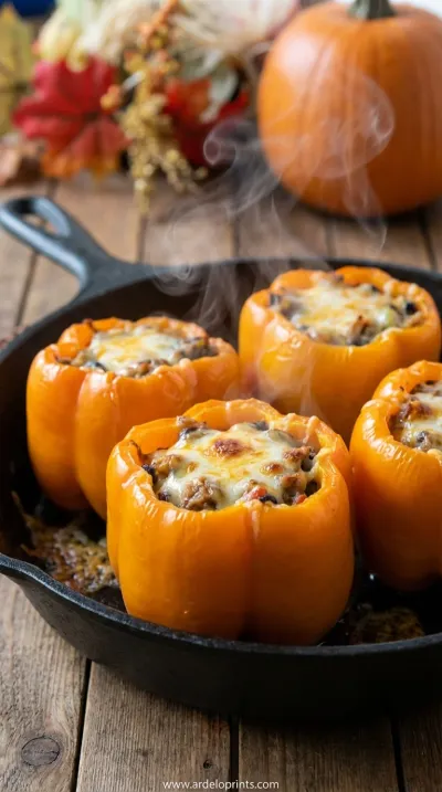 Spooky Stuffed Pepper Pumpkins Recipe - cooking process