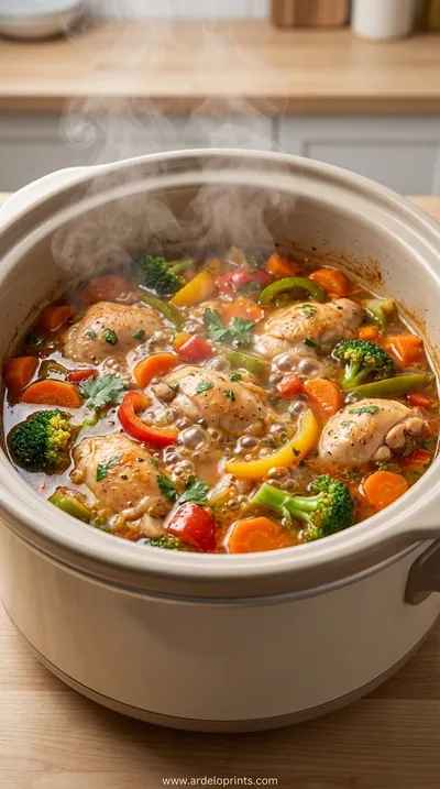 Slow Cooker Lemon Herb Chicken and Asparagus - cooking process