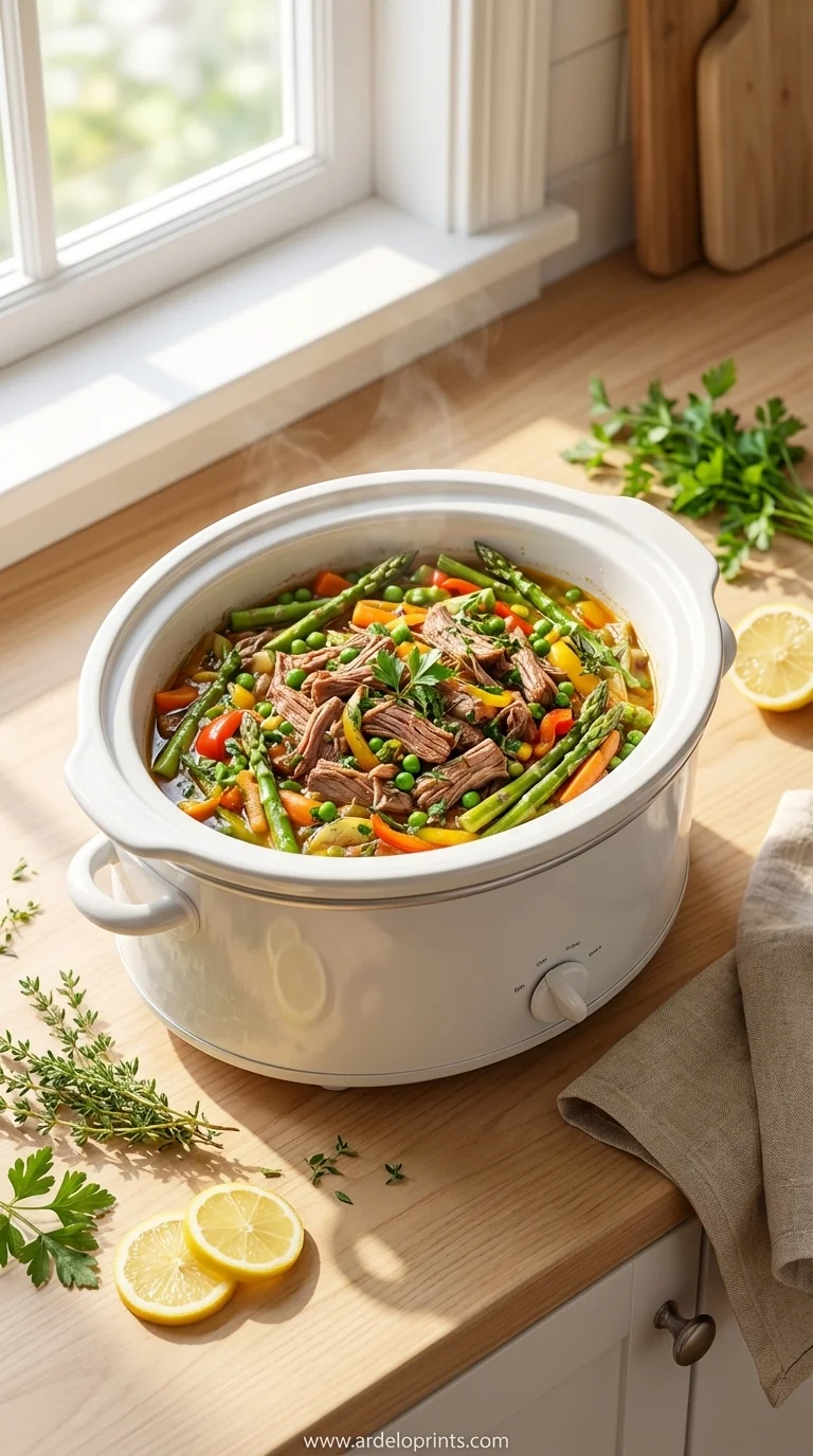 Slow Cooker Lemon Herb Chicken and Asparagus - feature image