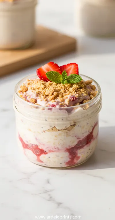 Strawberry Cheesecake Overnight Oats - ready to serve