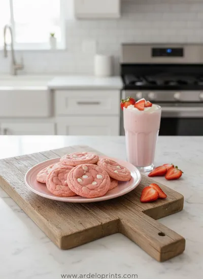 Strawberry Milkshake Cookies - ready to serve