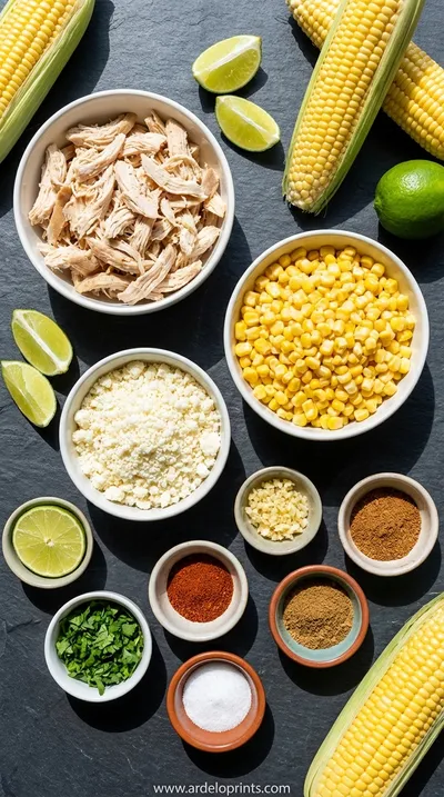 Street Corn Chicken Casserole Recipe with Creamy Sauce - ingredients preparation