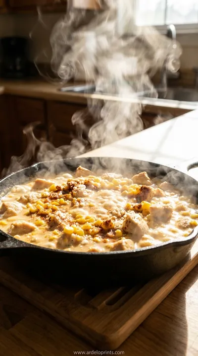 Street Corn Chicken Casserole Recipe with Creamy Sauce - cooking process