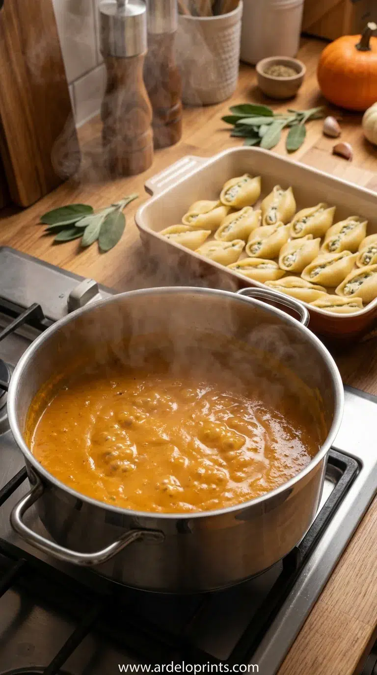 Pumpkin Cream Sauce Stuffed Shells: Cozy Recipe - cooking process
