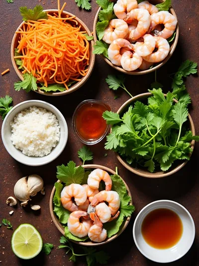 Thai Shrimp Spring Rolls - ingredients preparation