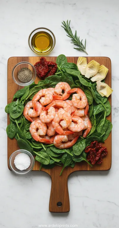 Tuscan Shrimp with Spinach, Artichokes & Sun‑Dried Tomatoes - cooking process